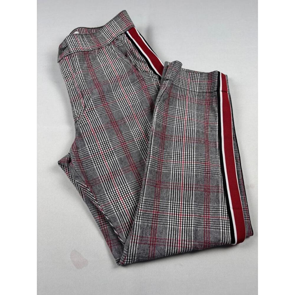 Hollister Plaid Trousers Preppy Academia Grey Red Glen Check Side Stripe Leg S